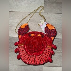 Beaded Crab Design Red and Orange Shoulder Bag 🦀